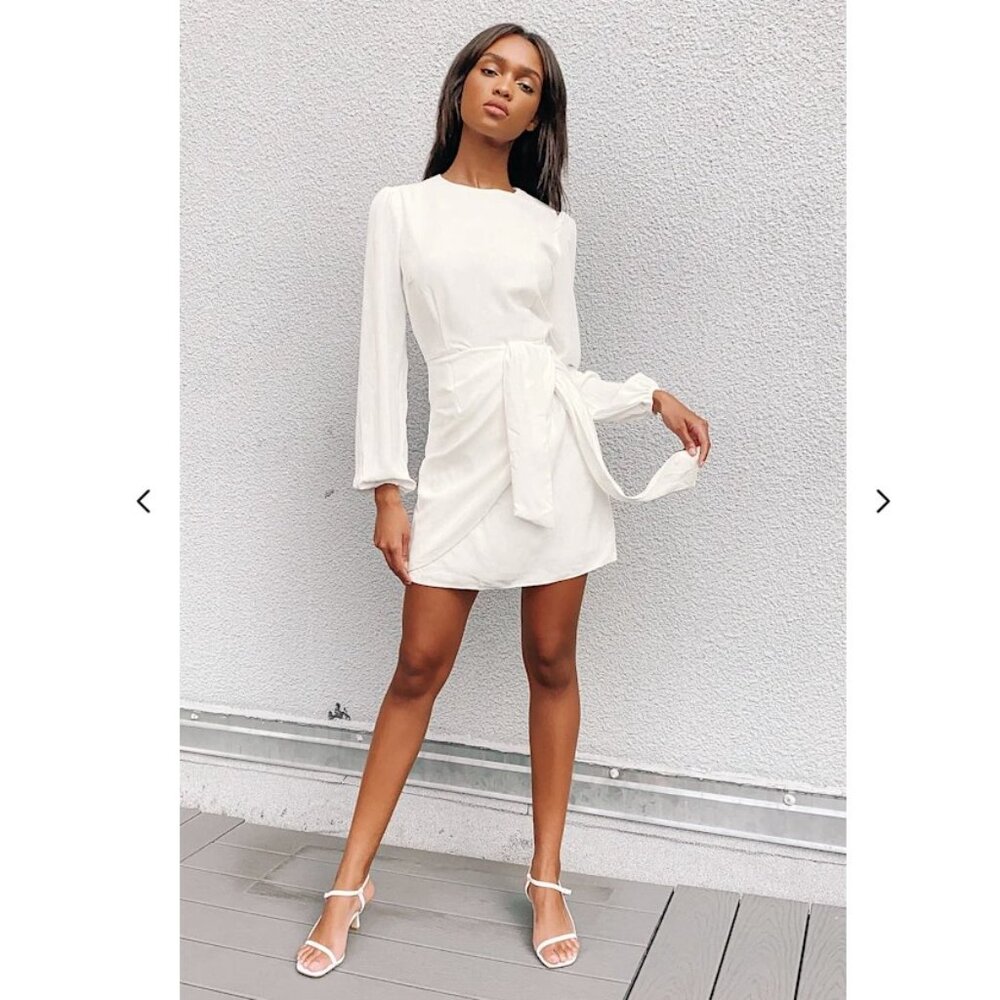 Lulus White Long Sleeve Wrap Tie Mini Dress Large